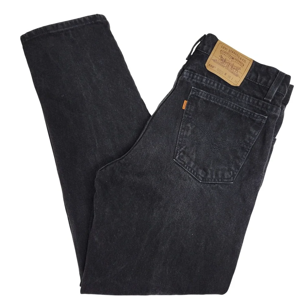 Vintage Levis 550 Orange Tab Made in USA Black Acid Wash Jeans 36x30 Relaxed Fit